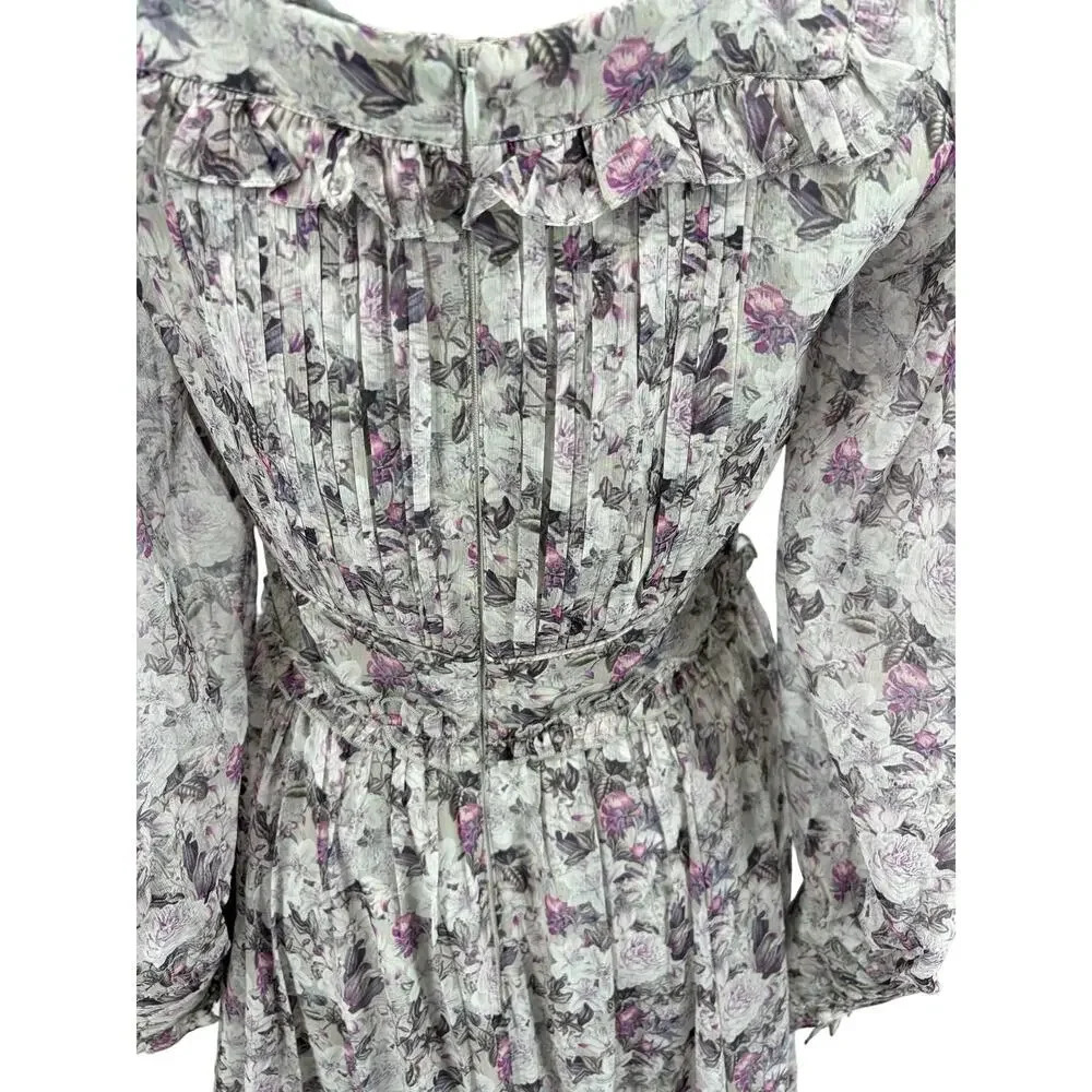 Ivy City Co Long Sleeve Gray Purple Floral Maxi Dress Size Small - Picture 10 of 14